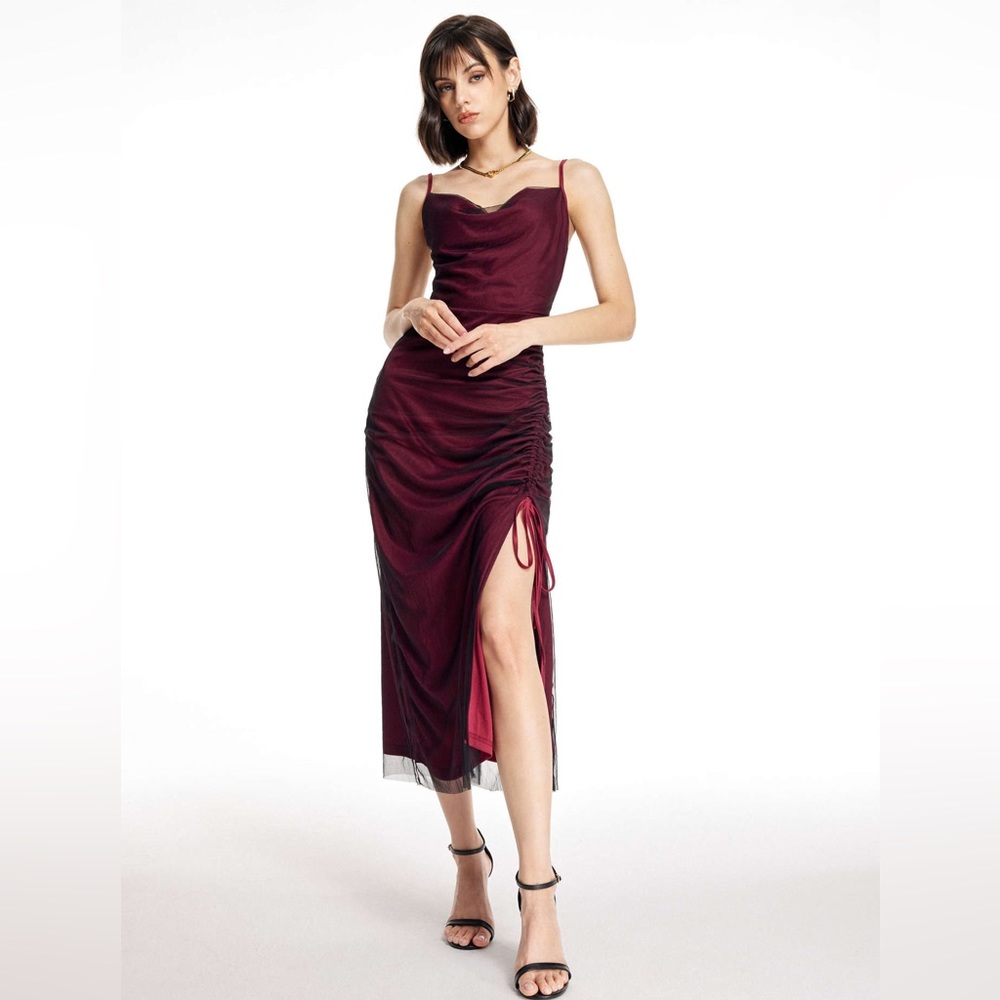 Cider Women’s Mesh Drawstring Maxi Dress